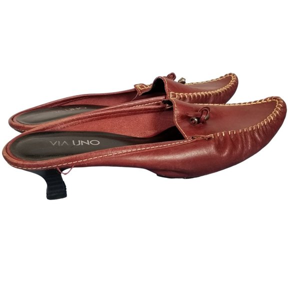 Red leather pointed mocassin heels Via Uno size 8 - Picture 3 of 14